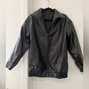 Oversized Black Faux Leather Bomber Jacket